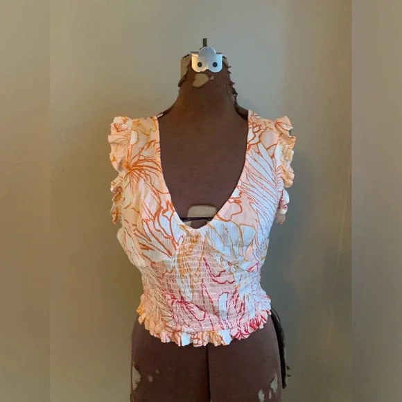 PATRONS OF PEACE Floral Crop Top Smocked medium boho - Picture 1 of 6